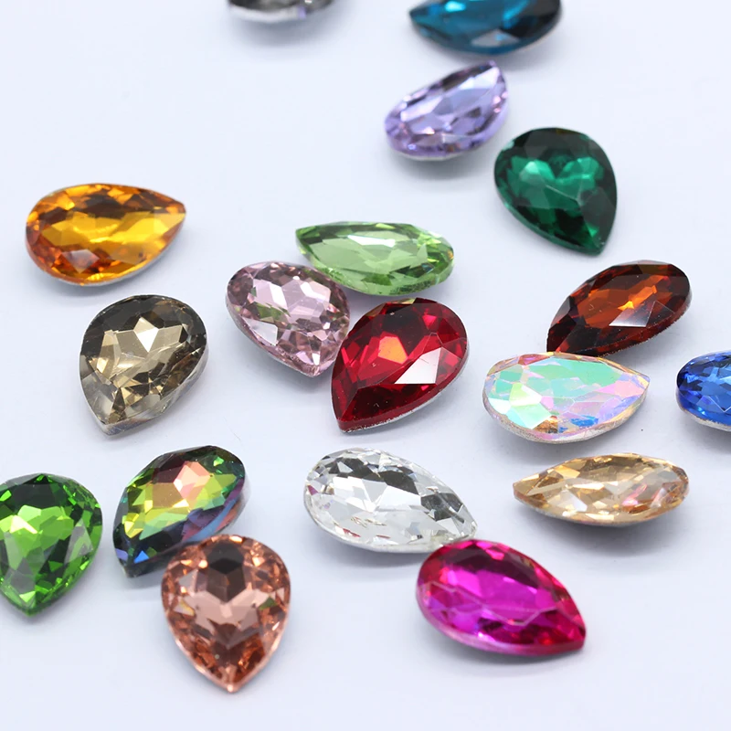 20p 10x14mm Teardrop color pointed foiled back glass fancy stone faceted crystal rhinestone jewel Kid's toy counter display Gems