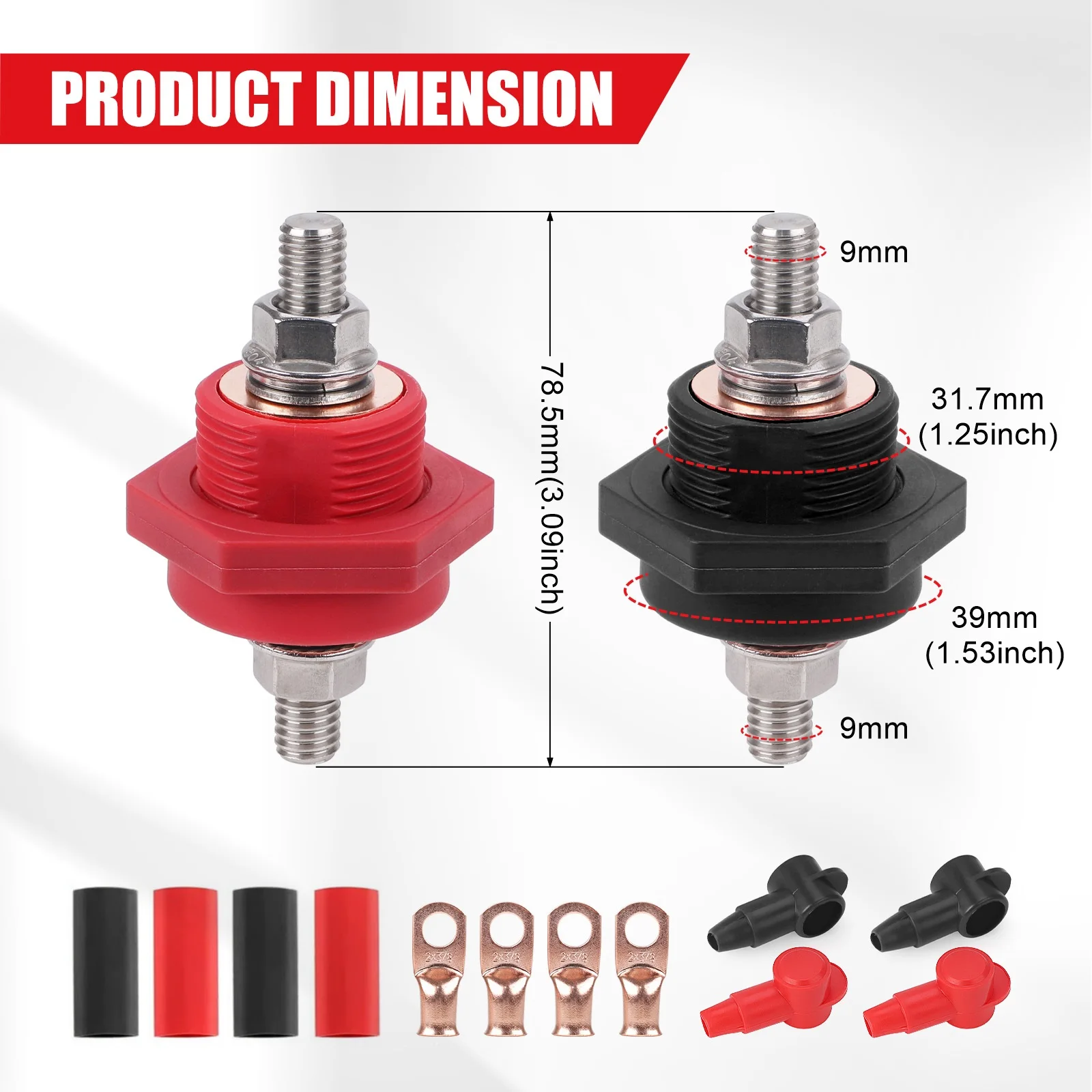 

For Car Camping RV Truck Boat ﻿3/8in Stud Battery Power Junction Post Connectors 48V DC 300A Brass Replacement Terminal Kit