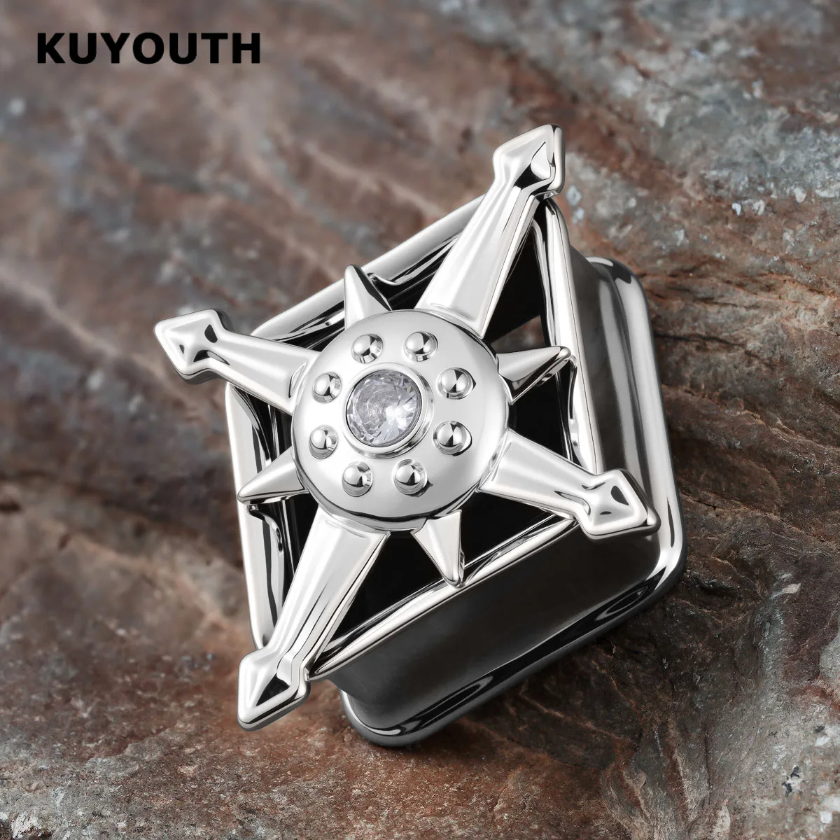 KUYOUTH Punk Geometrische Rauten-Ohrstöpsel mit Zirkon-Einlage, Körperpiercing, Ohrdehner, Tunnel, Expander 8-16mm – Detail 5