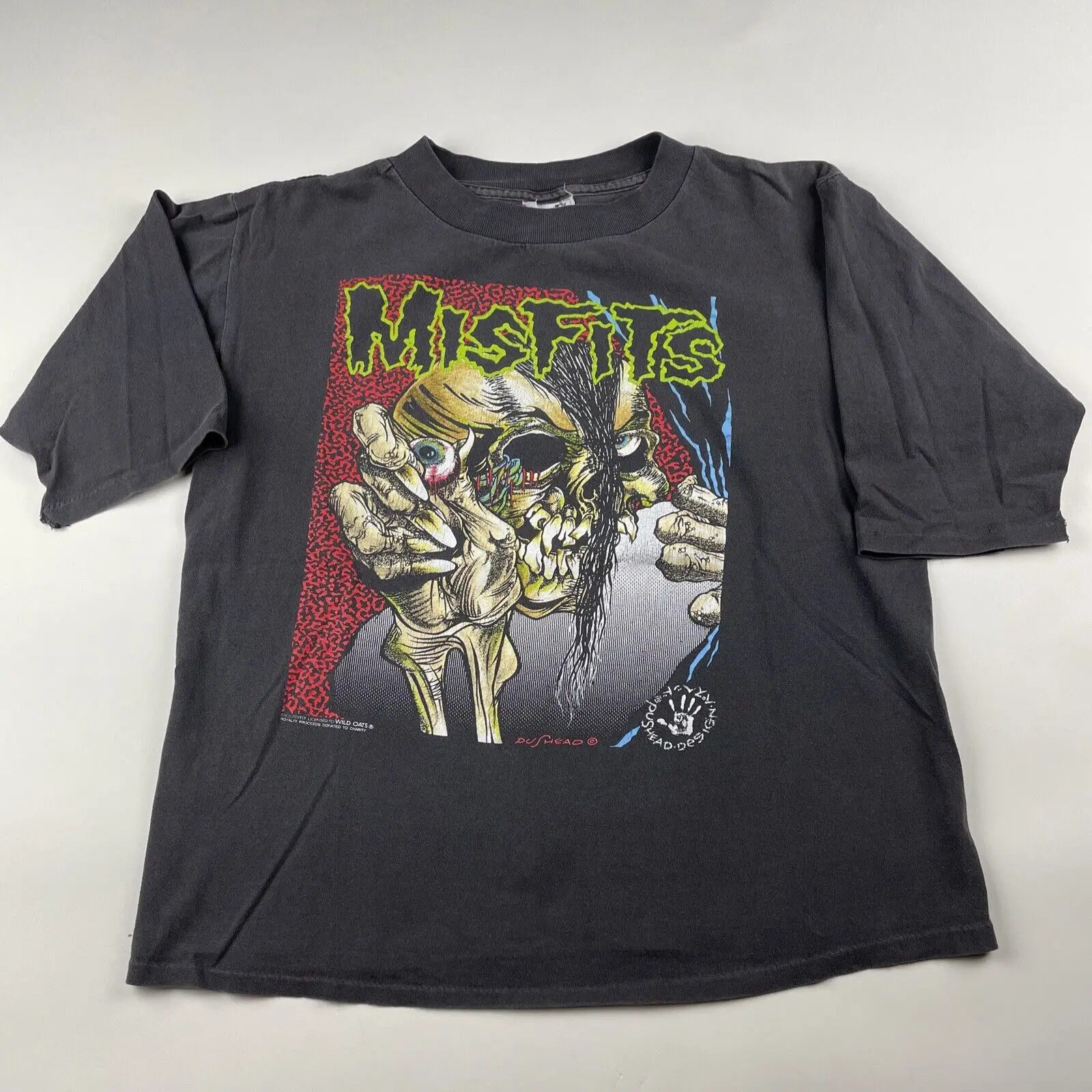 Vintage Misfits Pushead T Shirt Large Evil Eye Devillock Souls Ablaze 3 4 Sleeve