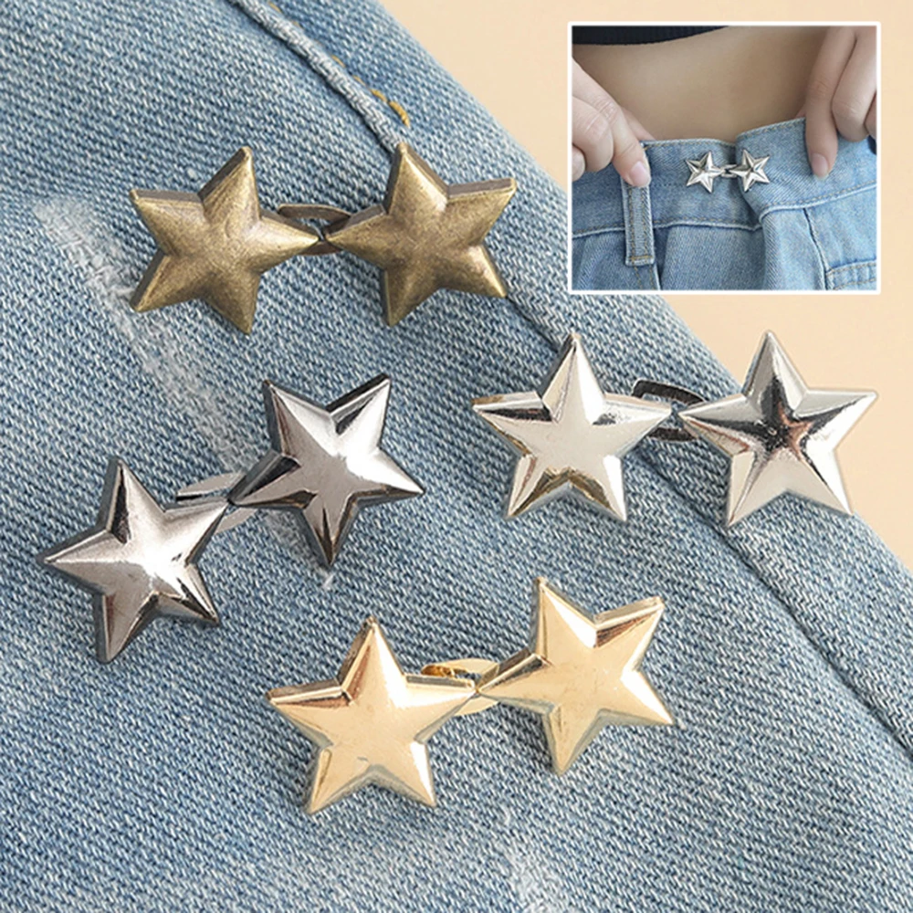 Adjustable Waist Buckle Cross Star Shape Jean Buttons Pins Detachable Metal Buttons Waist Tightener Clothing Accessories