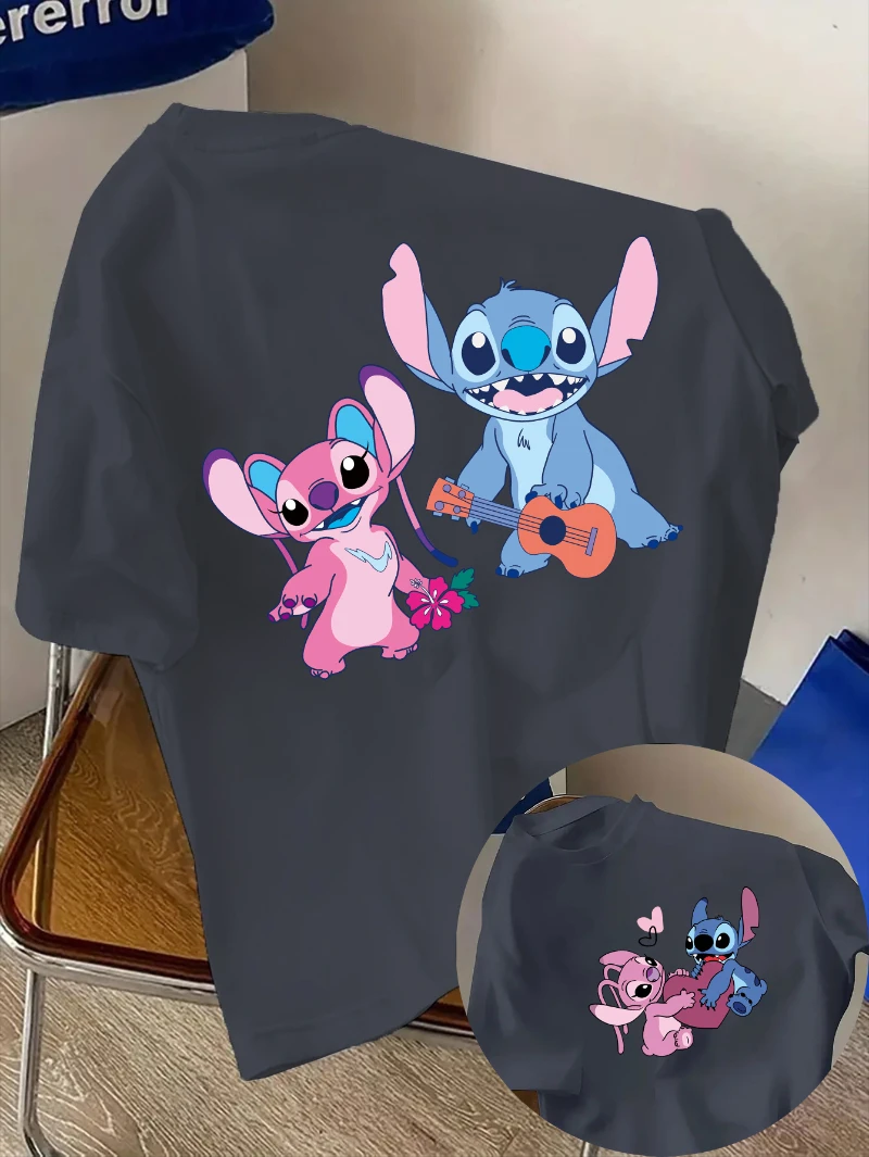 

2025 Summer Fashion Couple T-shirt Cute Pattern Short Sleeve Top Printed T-shirt Family Cute Men's and Women's T-shirt