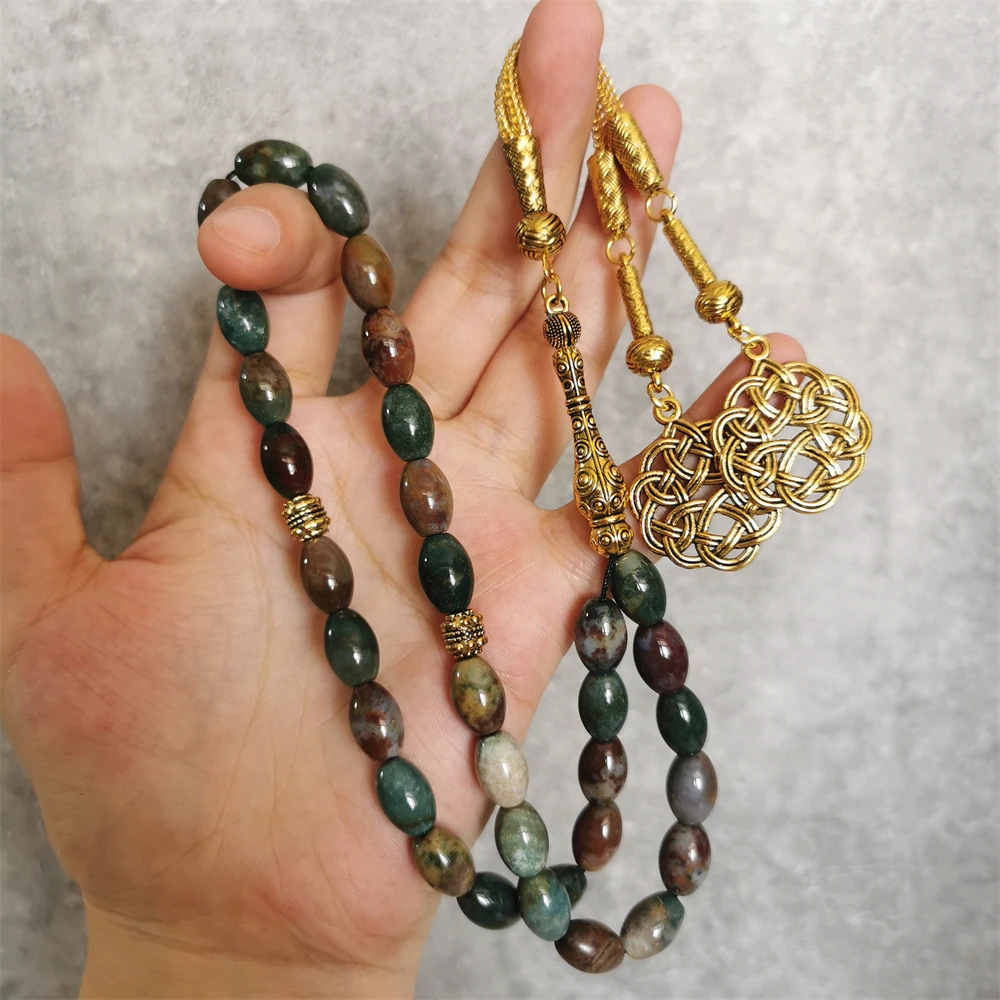 Agate Muslim Prayer beads Ramadan gifts Tasbih 33 sibha misbaha Oval stone 8*12mm luxurious Rosary india onyx tesbih