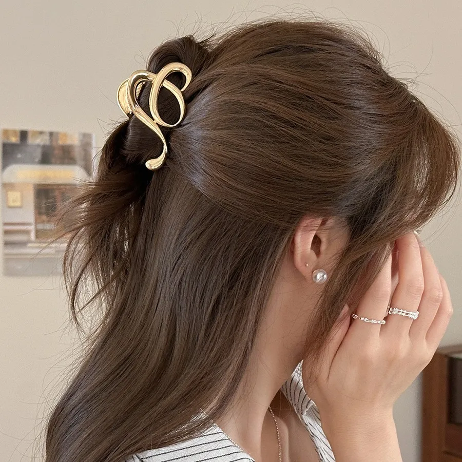 Premium Metal Shark Hair Clip Simple Line Art  Half Up Ponytail Holder for Women Versatile Daily Silver