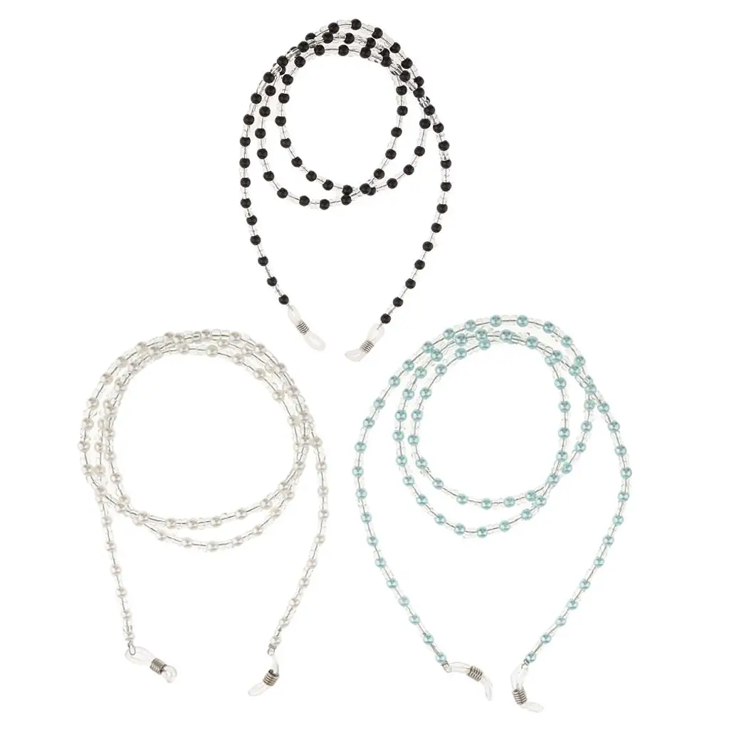 

3pcs black and white and blue Beaded Eyeglass Reading Spectacles Sunglasses Holder Eyewear Neck Cord Chain Necklace Lanyards
