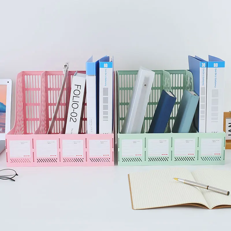 Four-Grid Plastic File Storage Box, Desktop File Storage Rack, A4 Size, Suitable For Office And School Desktop Storage Racks