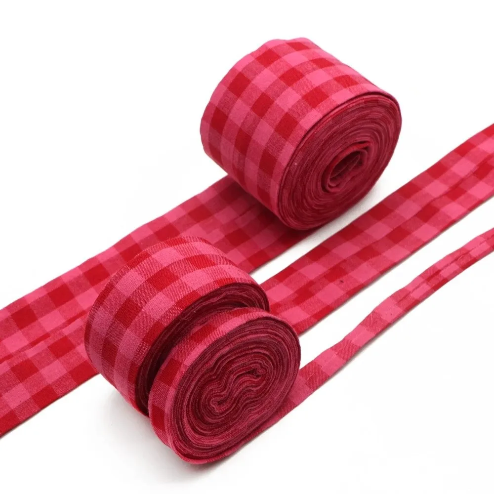 5 Yards 5 Yards Length Gingham Plaid Ribbon 1/3/5cm Width Woven Fabric DIY Hair Bow Ribbon Pink Red Color Double-Sided Design