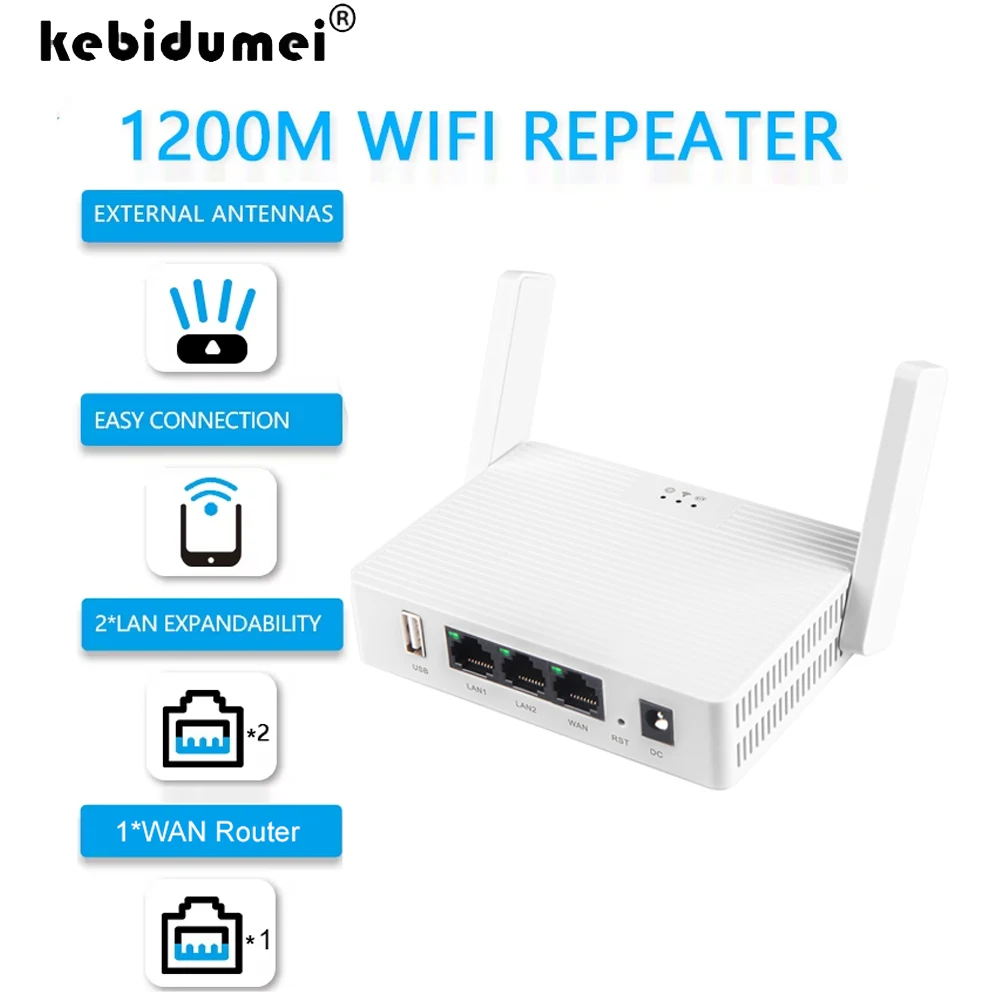 

WiFi Repeater Dual Band 1200Mbps Router Dual Band 2.4G 5G Wireless Range Extender 4 Antennas Wifi Amplifier for Home Office