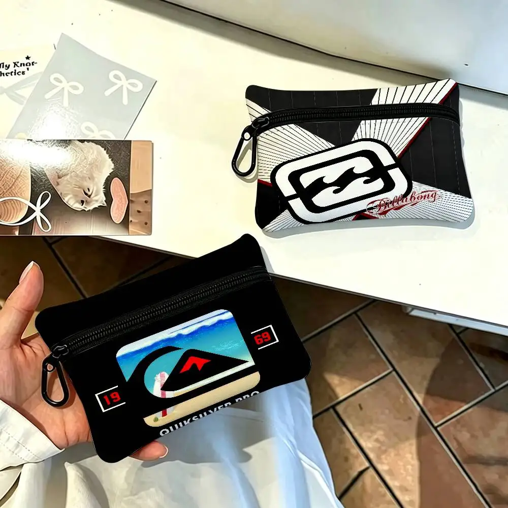LOGO PU Leather  Portable Mini Oxford Cloth Coin Purse With Carabiner Hook Zipper Key Card Earphone Storage Wallet Q-uiksilverS