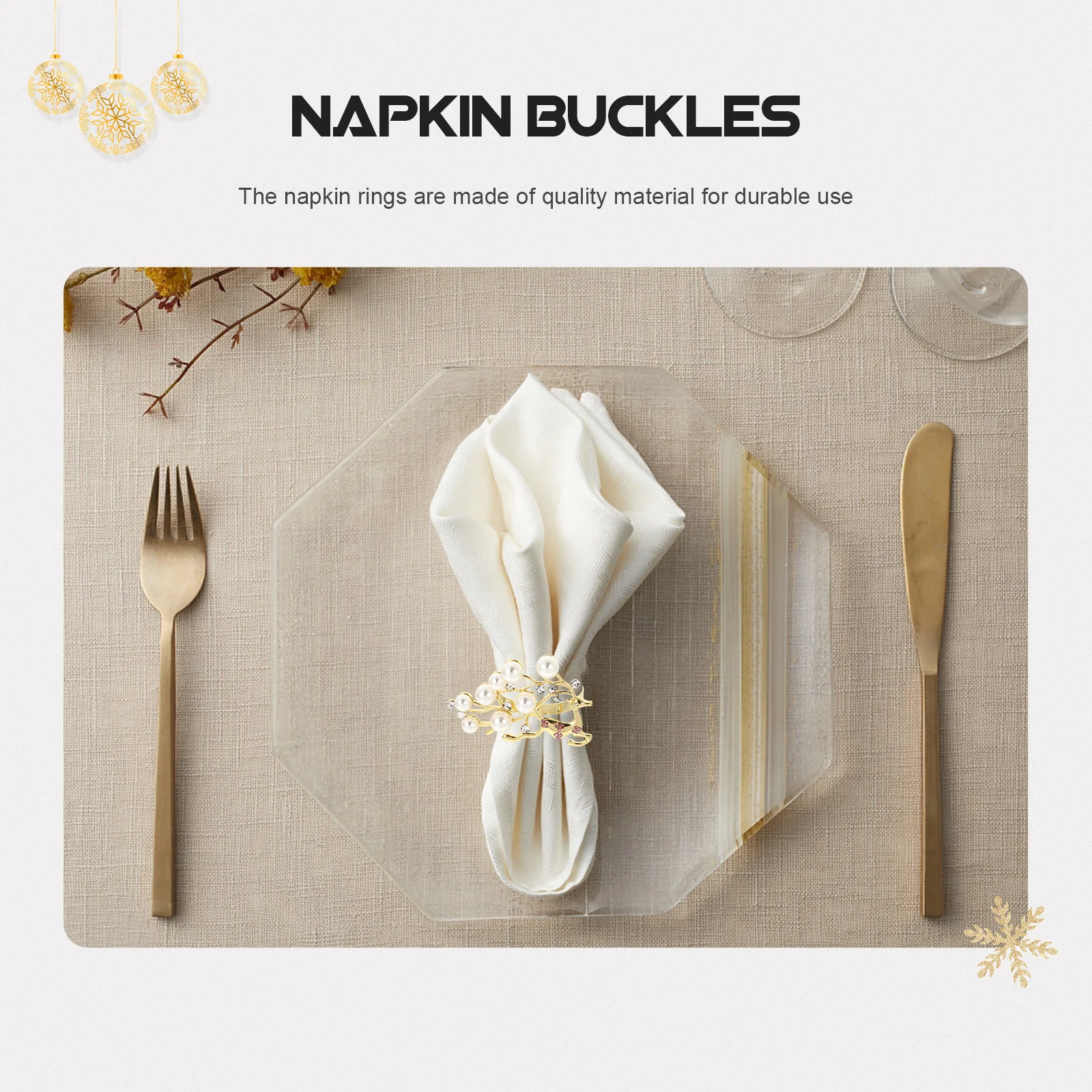

2Pcs Christmas Napkin Ring Exquisite Diamond Pearl Deer Shape Xmas Table Decor Napkin Holder Party Accessory Table Supplies