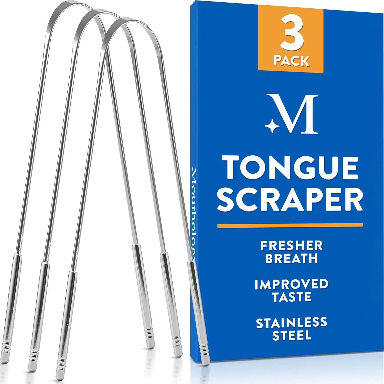 

Tongue Scraper for Adults (3 Pack) - Stainless Steel, Ayurvedic, Fresh Breath, Metal Tongue Cleaner