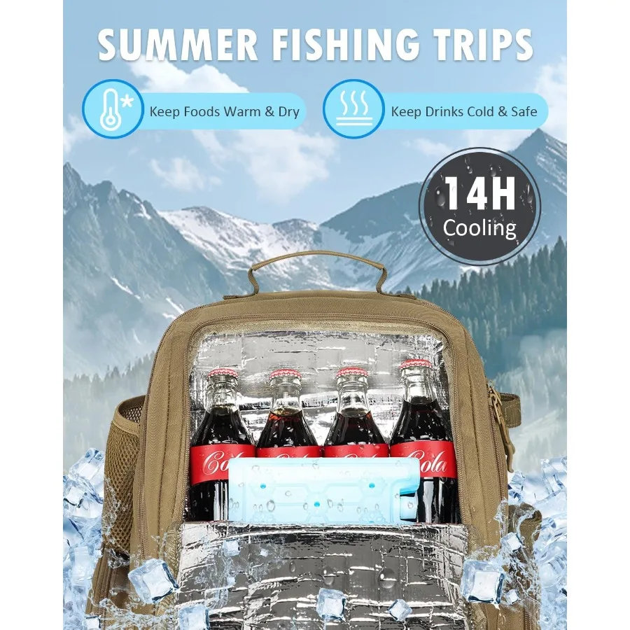 حقيبة ظهر لصيد الأسماك من هامبولي مع صناديق أدوات صيد السمك 50 لتر مع حامل قضيب تبريد حقيبة معالجة مقاومة للماء للرجال #5