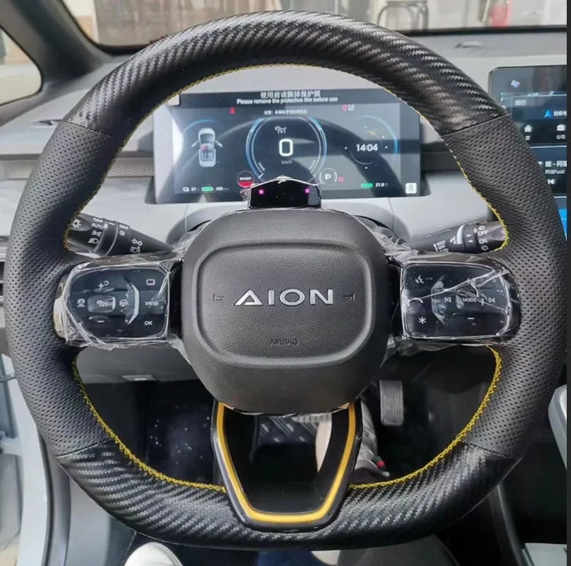 Customized DIY Carbon Fiber Suede Leather Hand Sewn Steering Wheel Cover for Aion Series Y S 580 4