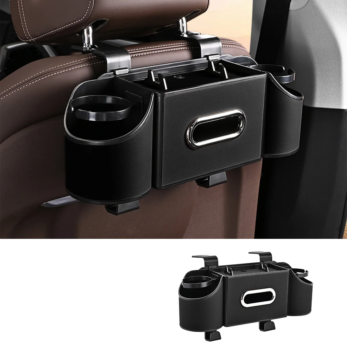 Multifunctional Car Seat Back Storage Hanging Box Interior Tissue Box Cup Holder Backseat Organizer With Hook Automobile Parts