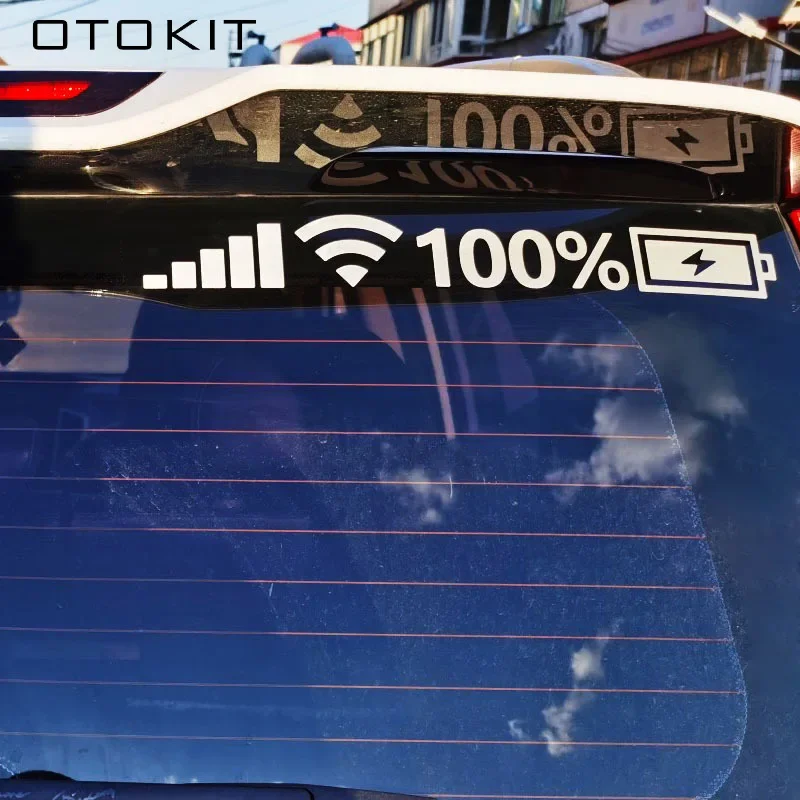 OTOKIT Wifi Battery Level Mark Car Vinyl Stickers Decal Car Rear Windshield Body Auto Funny Sticker Silver White Reflective Type