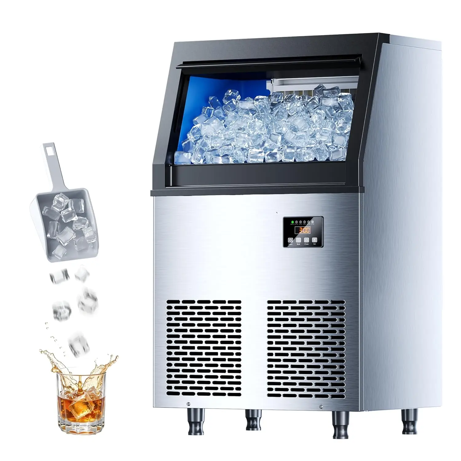 

Commercial Ice Maker Machine, 100lbs/24H Output, 34lbs Storage, Makes 45 Cubes in 6-15 Mins for Bar Home Office Restaurant