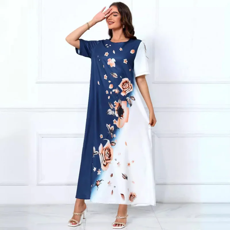 Cross-Border Foreign Trade New Middle East Long Dress Printed Maxi Dress Casual Elegant Hot Sale Printed Maxi Dress