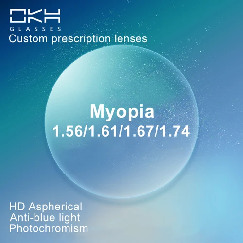Lentes graduadas personalizadas profesionales OKH, lentes para miopía antiluz azul, lentes fotocromáticas para miopía 1,56/1,61/1,67/1,74
