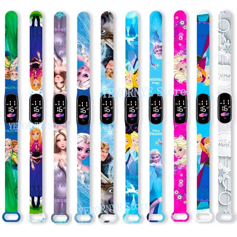 Disney Frozen Digitale Kinderhorloges Anime Figuren Led Lichtgevende Horloge Touch Waterdicht Elektronisch Sporthorloge Kids Verjaardagscadeau