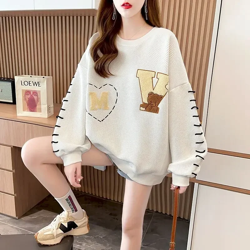 Casual Crewneck Pullovers Women Fashion Design Aesthetic Tops 2024 Spring Autumn Trend Thin Loose Oversized Pullover Y2k Clothes