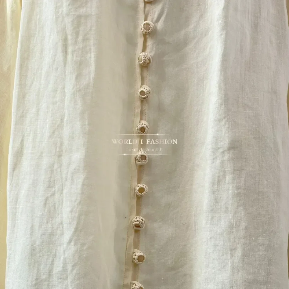 

2025 Beige Long Sleeve Embroidery Lantern Sleeve Blouse Tops