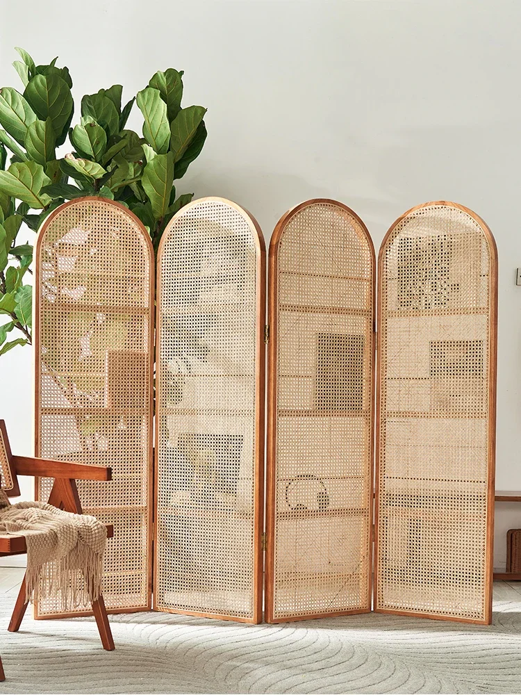 Japanese style screen partition living room rattan weaving modern minimalist household small unit foldable