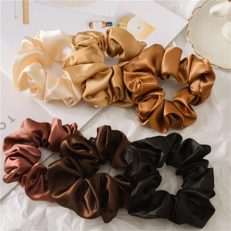 Scrunchies elásticos de Color liso satinado para el cabello para mujeres y niñas, accesorios para el cabello, soporte para cola de caballo, Scrunchies para el cabello de seda