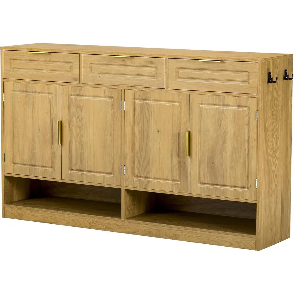 

Большой комод в стиле амш с 3 ящиками и 4 дверцами, для хранения в столовой или гостиной, кофейный бар (натуральный)