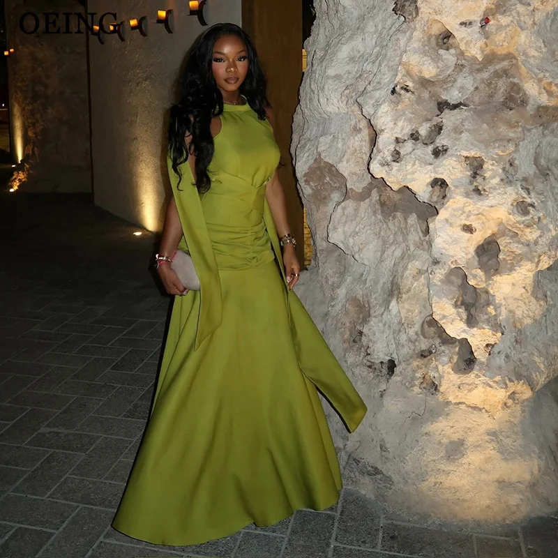

BOEING Простые платья для выпускного вечера трапециевидной формы, зеленые атласные платья без рукавов со складками, макси-платья для дня рождения, платья 2026, по индивидуальному заказу