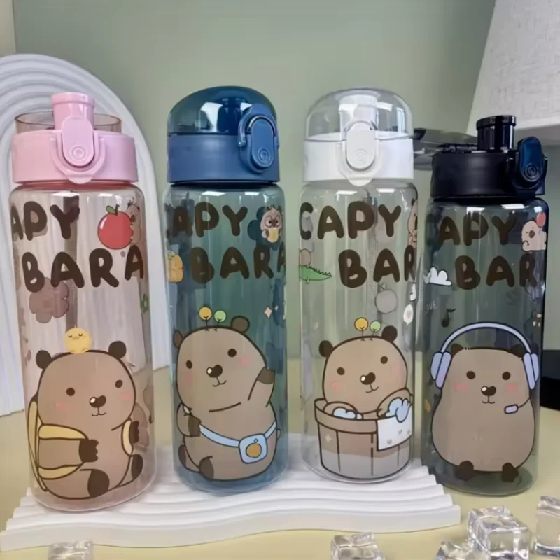 

780ml Capybara transparent Cup Cute Cartoon Water Bottle with Carry Strap Leakproof Portable Outdoor Drinking Cup Sports Bottle