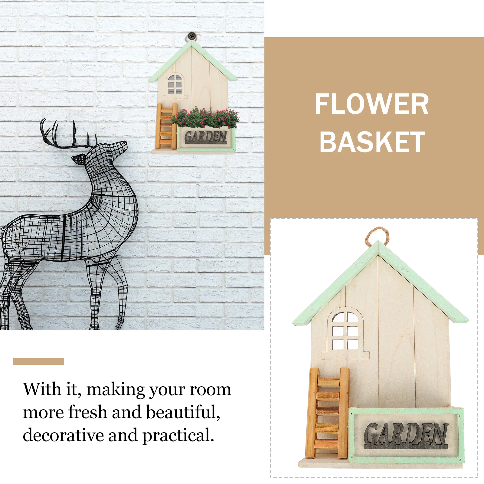 

Wall mounted Flower Pot Premium Wood Sturdy Durable Smooth H Environmentally Friendly Decorative Hanging Basket Save Space