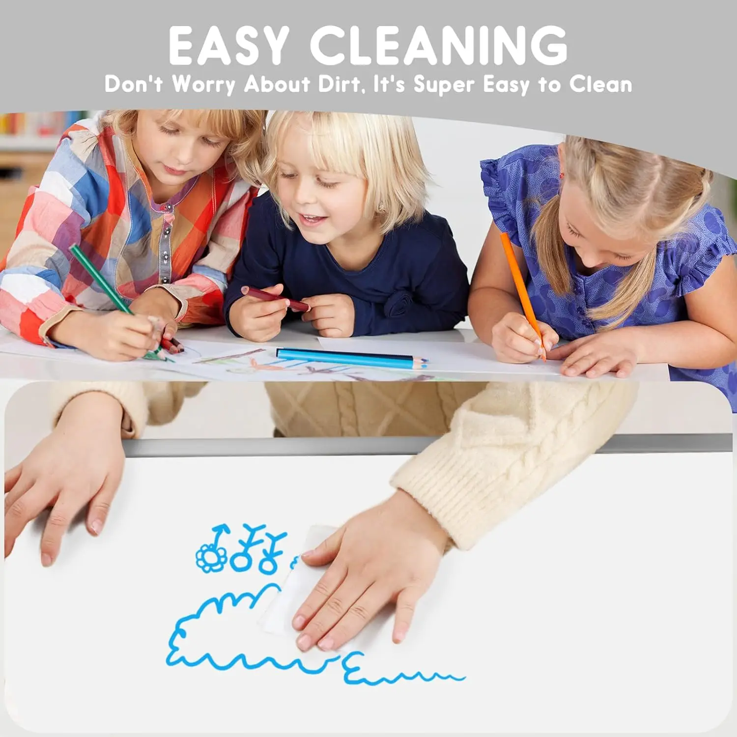 Table and Chair, Toddler Table and Chair Set, Adjustable Kids Table, Non-Slip Table Legs&Organizer, Graffiti Desktop, Suitable f