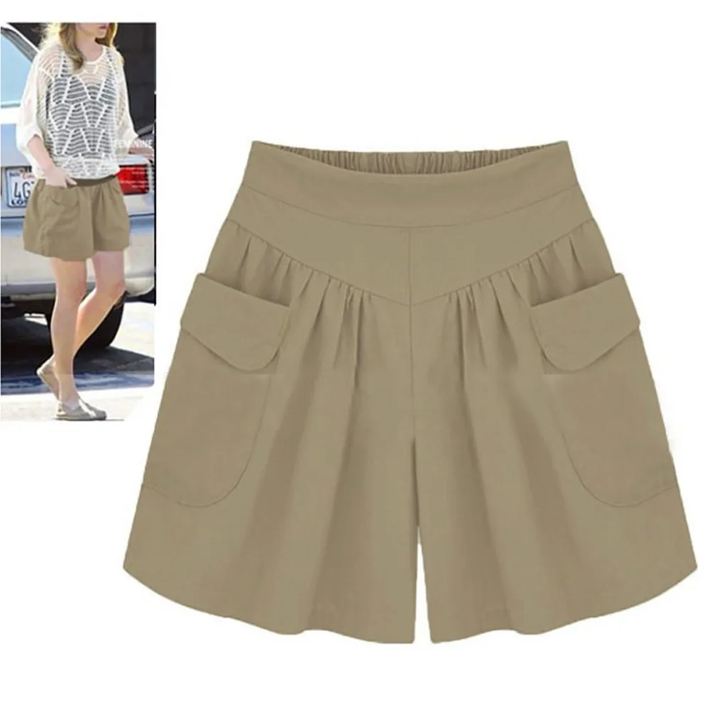 Women Summer Casual Comfy Shorts Solid Size Loose Pockets Lady Pants Shorts Plus Size For Womens