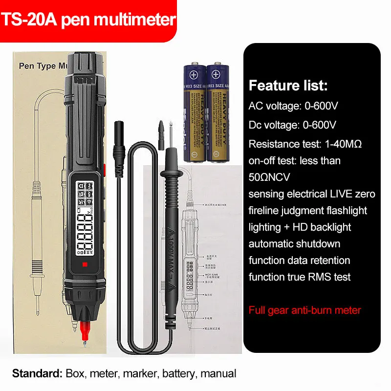 Pen Type Digital Multimeter AC/DC Voltage Tester 4000 Counts Professional Current Meter Non-Contact Voltmeter OHm NCV Tester