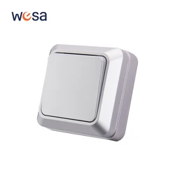 WESA Silvery Wall Surface Button Light Switch EU Spray Paint Plastic Outdoor 1 Gang 1 Way Wall Exterior Rocker On / Off  Switch