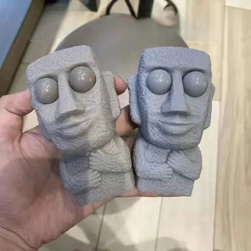 Stone man releases stress toy slowly rebounds soft Moai statue squeeze eyes Vent Sloth Hide Seek Relief Doll Stress Busting Gift