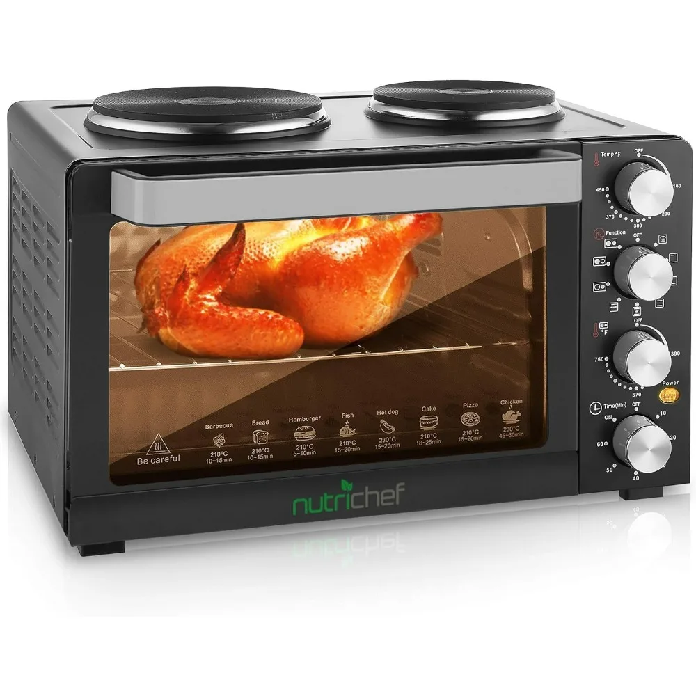 30 Quart Kitchen Convection Oven & 2 Burner Cooker - 1500 Watt Oven - 7 Cook Functions Rotisserie, Cook, Bake, Broil & More