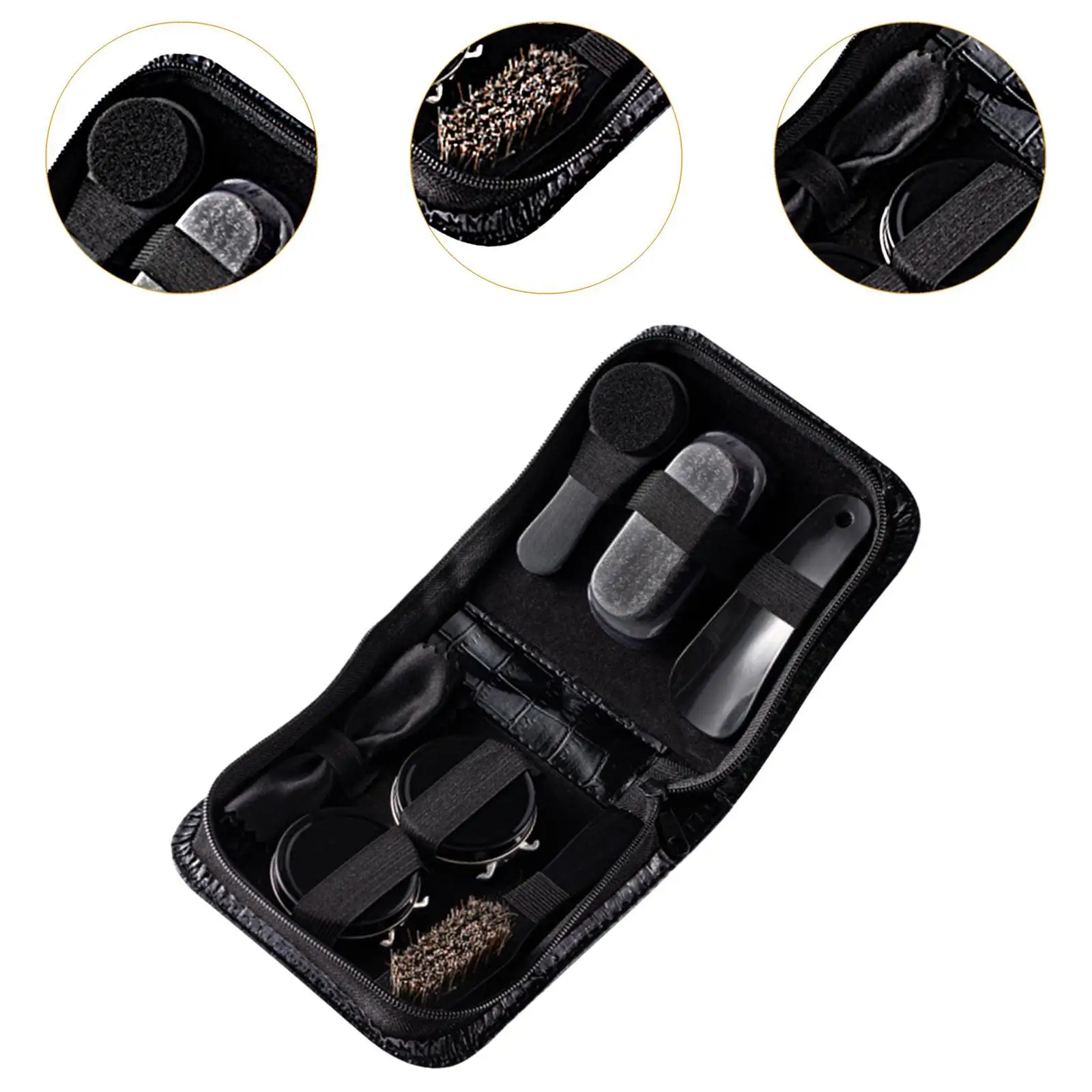 Multifunctional Shoe Care Cleaning Kit with Polish Brush Storage Case for PU Leather Shoes Boots Maintenance