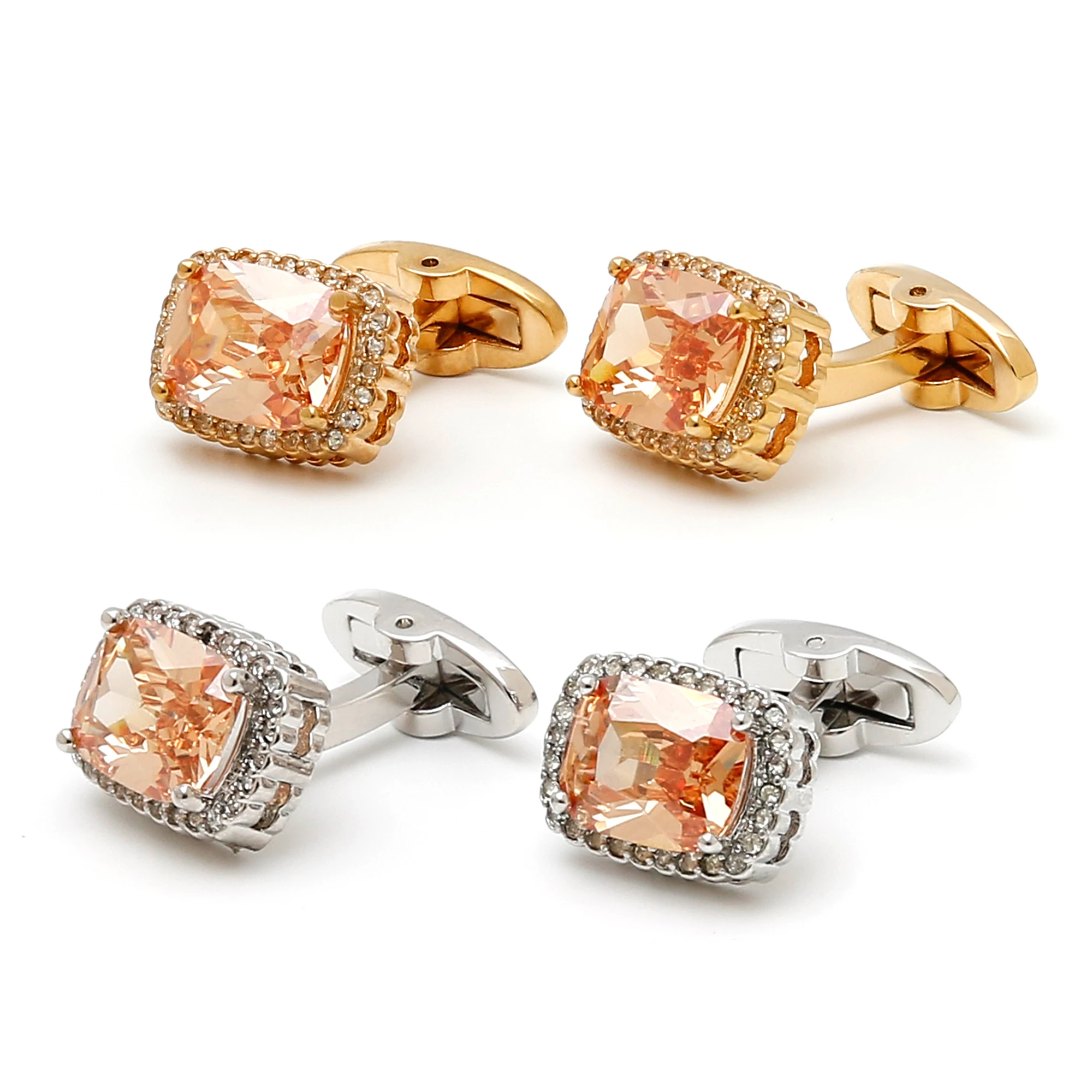 Cufflinks for Men XK23029 Luxury Orange Zircon Rhinestone Square Copper Golden Dress Shirt Cuff Links Jewelry