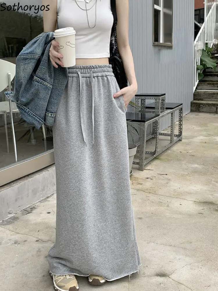 

Skirts Women Solid Fashion Baggy Simple Preppy Style Casual Daily Spring New All-match Students Graceful Cozy Ins Ankle Length