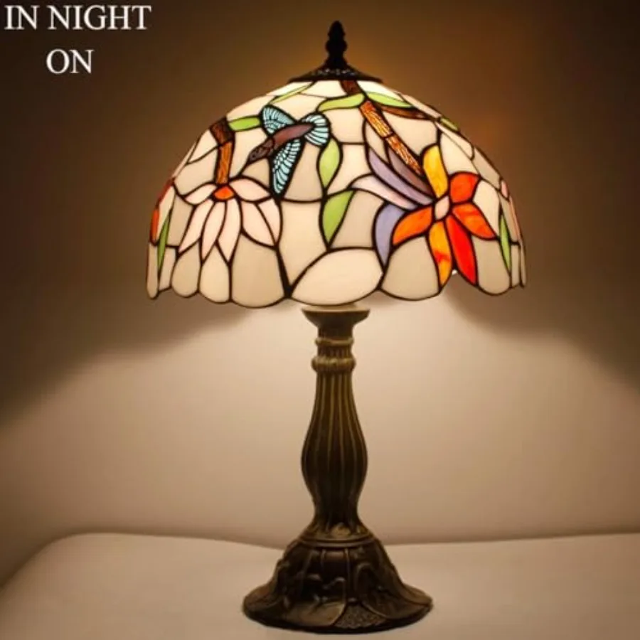 تيفاني مصباح الزجاج الملون الطائر الطنان نمط الجدول مصباح 12X12X18 بوصة لغرفة النوم غرفة المعيشة ديكور المنزل مكتب مثالية للسرير #4