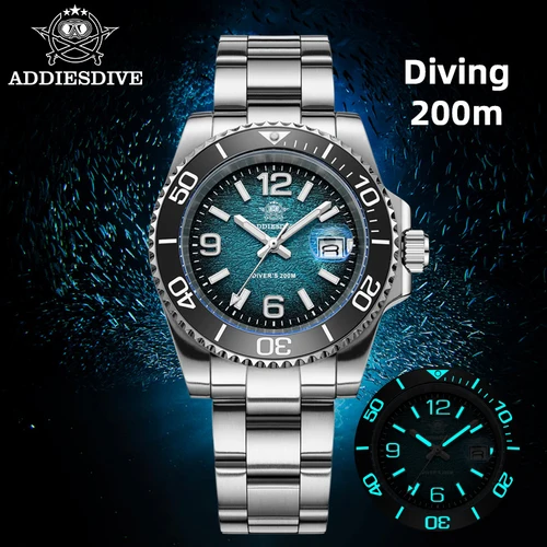 Imagen 2 del producto Reloj de buceo ADDIESDIVE de 48mm, relojes de cuarzo con bisel giratorio de Color degradado a la moda, reloj luminoso de acero inoxidable resistente al agua de 200m para hombre