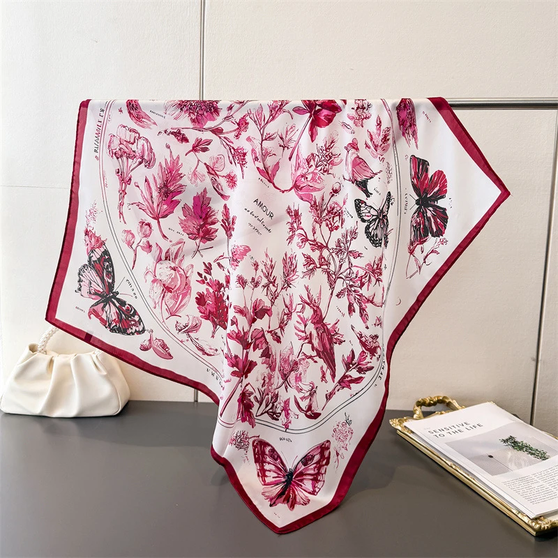 Vintage Butterfly Sketch Square Silk Scarf Soft Satin Bandana for Women Summer Neck Hair Headband Bag Wrist Wrap Beach Vacation - view 2