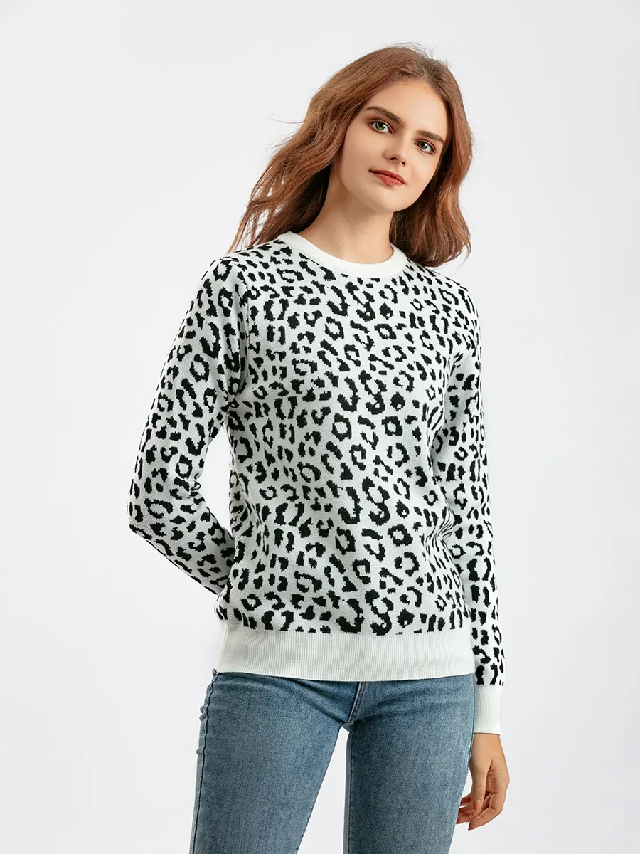 HLBCBG-Pullover lavorato a maglia leopardato spesso da donna, manica lunga, colore a contrasto, maglioni girocollo, caldo, autunno, inverno