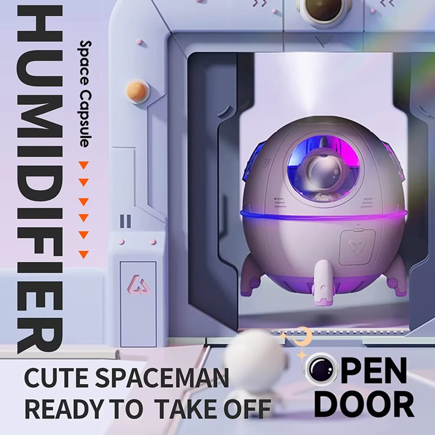 우주カプセル空気加湿器USB超音波クールミストアロマテラピーウォーターディフューザー、LEDライト、宇宙飛行士ガ