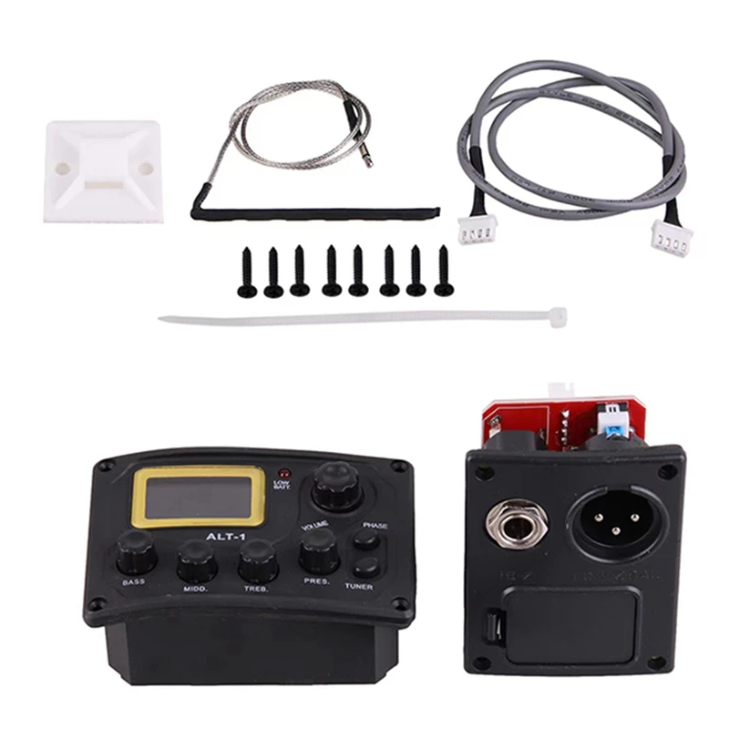 1Set ALT1 4 Band Acoustic Guitar Bass Pickup Preamp EQ Equalizer With Tuner Guitar EQ Guitar Pickup Plastic+Metal