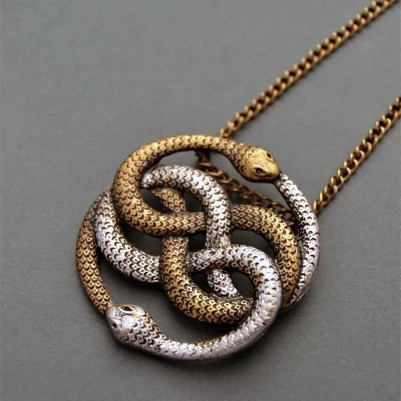 Double Snake Lingering Two-color Double Snake Necklace Men Women Chain Personality Creative Retro Pendant Jewelry Wholesale