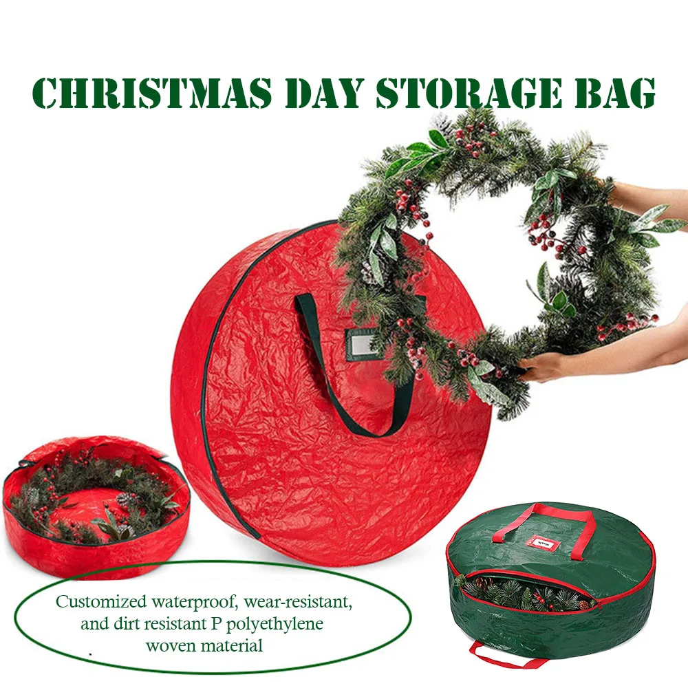 Large Capacity Round Christmas Wreath Storage Bag With Handle Wear-resistant Waterproof Festive Garland Handbag Wreath Storage