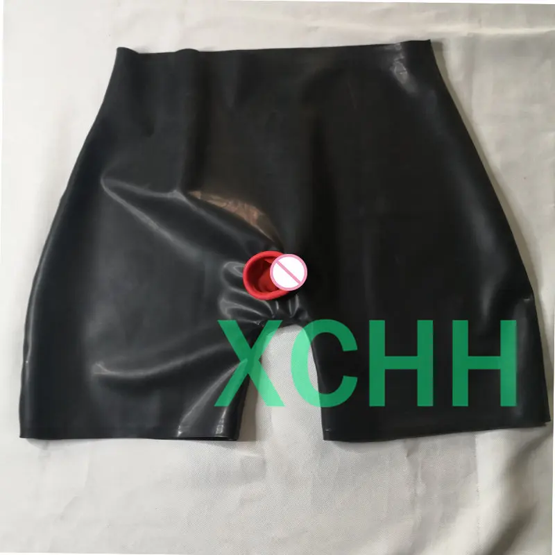 Sexy Latex Underwear Boxer Shorts Briefs Handmade Zipper Men Short Pants with Anal Condom