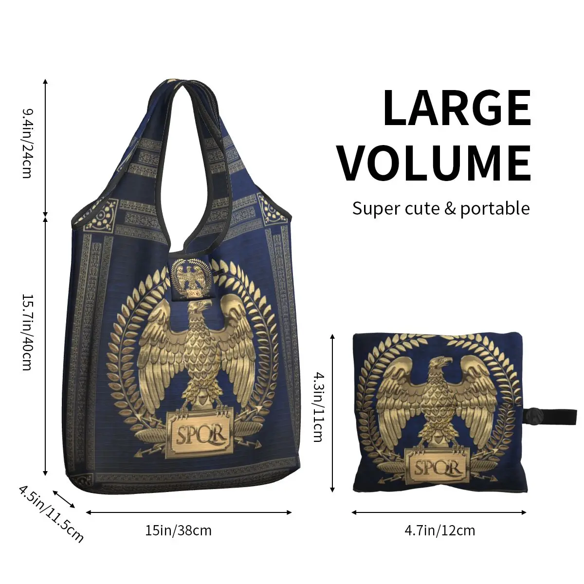 Reusable Roman Empire Gold Imperial Eagle Shopping Bag Women Tote Bag Portable Rome SPQR Groceries Shopper Bags